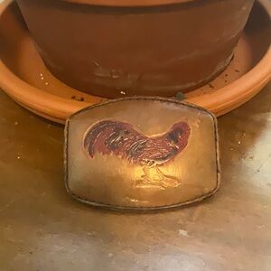 Leather rooster belt buckle